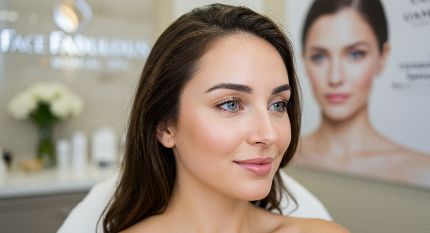 Close-up of a woman's radiant skin after a microneedling treatment in Face Fabulous Medical Spa