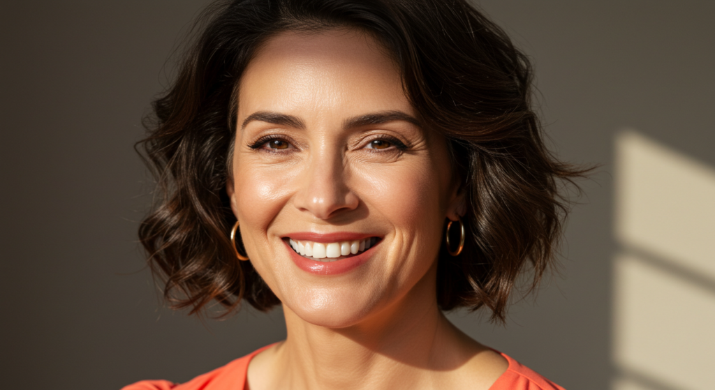 happy woman with a lifted face
